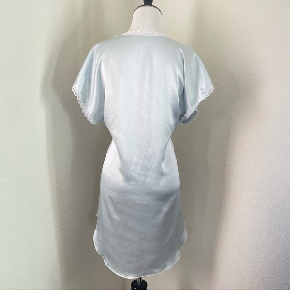 Vintage Nightgown Satin Sheer Lace  Light Blue Satin Slip Dress Silky Lingerie - Picture 4 of 16